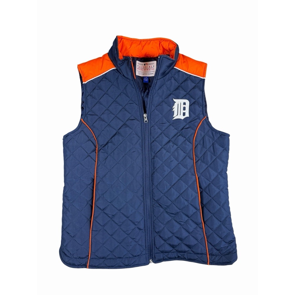 Detroit Tigers MLB G-III Sports Women's Large Quilted Puffer Vest Navy Orange L